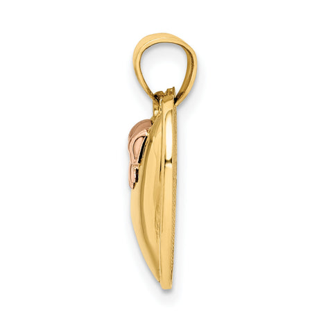14k Multi-Tone Gold Heart Pendant with Rose Tone Bow Accent