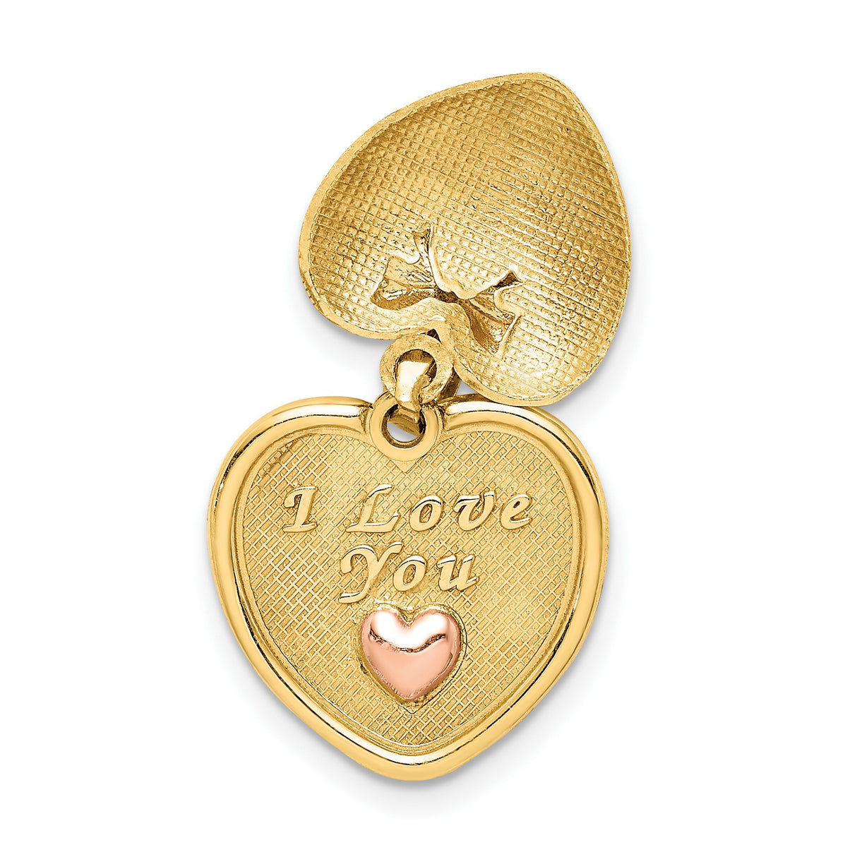 14k Multi-Tone Gold Heart Pendant with Rose Tone Bow Accent