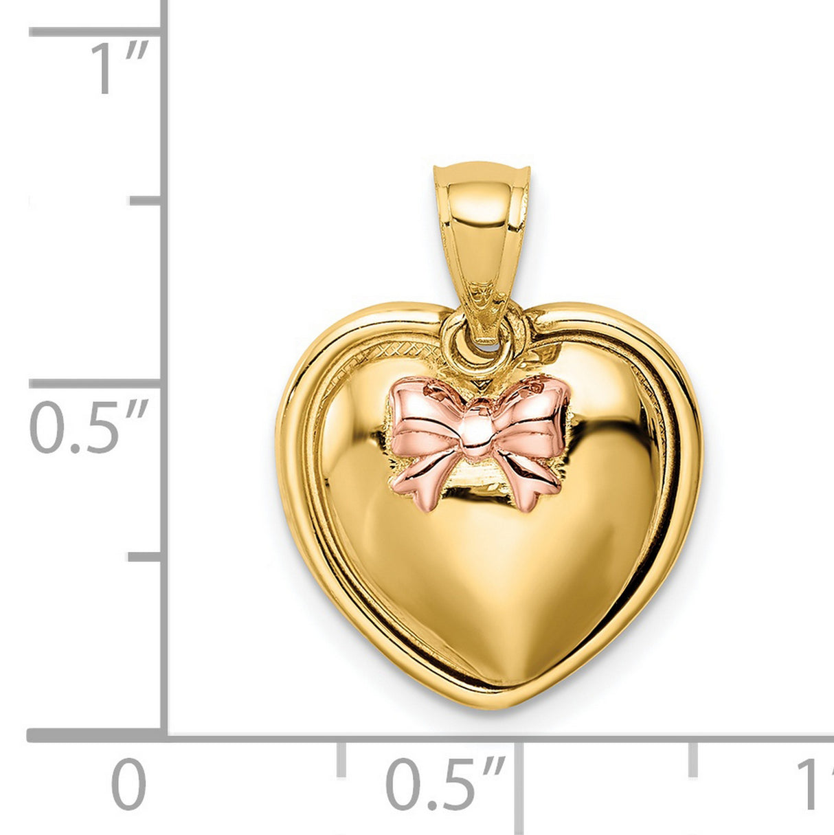 14k Multi-Tone Gold Heart Pendant with Rose Tone Bow Accent
