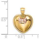 14k Multi-Tone Gold Heart Pendant with Rose Tone Bow Accent