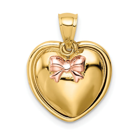 14k Multi-Tone Gold Heart Pendant with Rose Tone Bow Accent