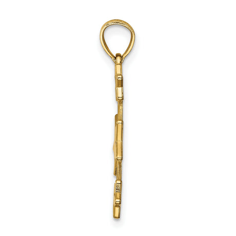 14k Yellow Gold Star Pendant with Dimensional Stars and Curved Arc, Celestial Charm for Women