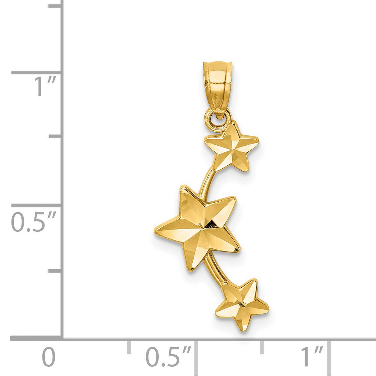 14k Yellow Gold Star Pendant with Dimensional Stars and Curved Arc, Celestial Charm for Women