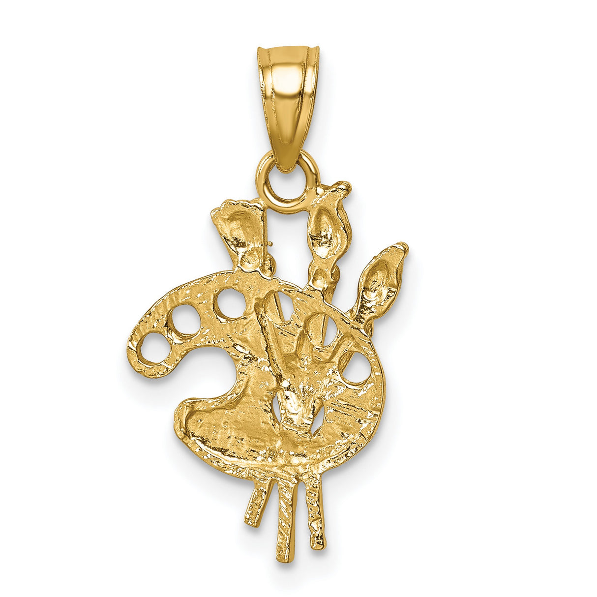 14k Yellow Gold Artist Palette Pendant with Paintbrushes, Creative Art Charm
