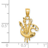 14k Yellow Gold Artist Palette Pendant with Paintbrushes, Creative Art Charm