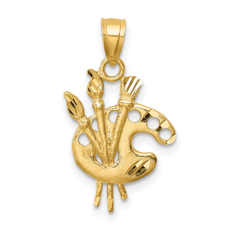 14k Yellow Gold Artist Palette Pendant with Paintbrushes, Creative Art Charm