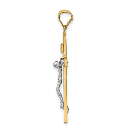 14k Two-Tone Gold Crucifix Pendant with INRI Cross Design Christian Religious Charm