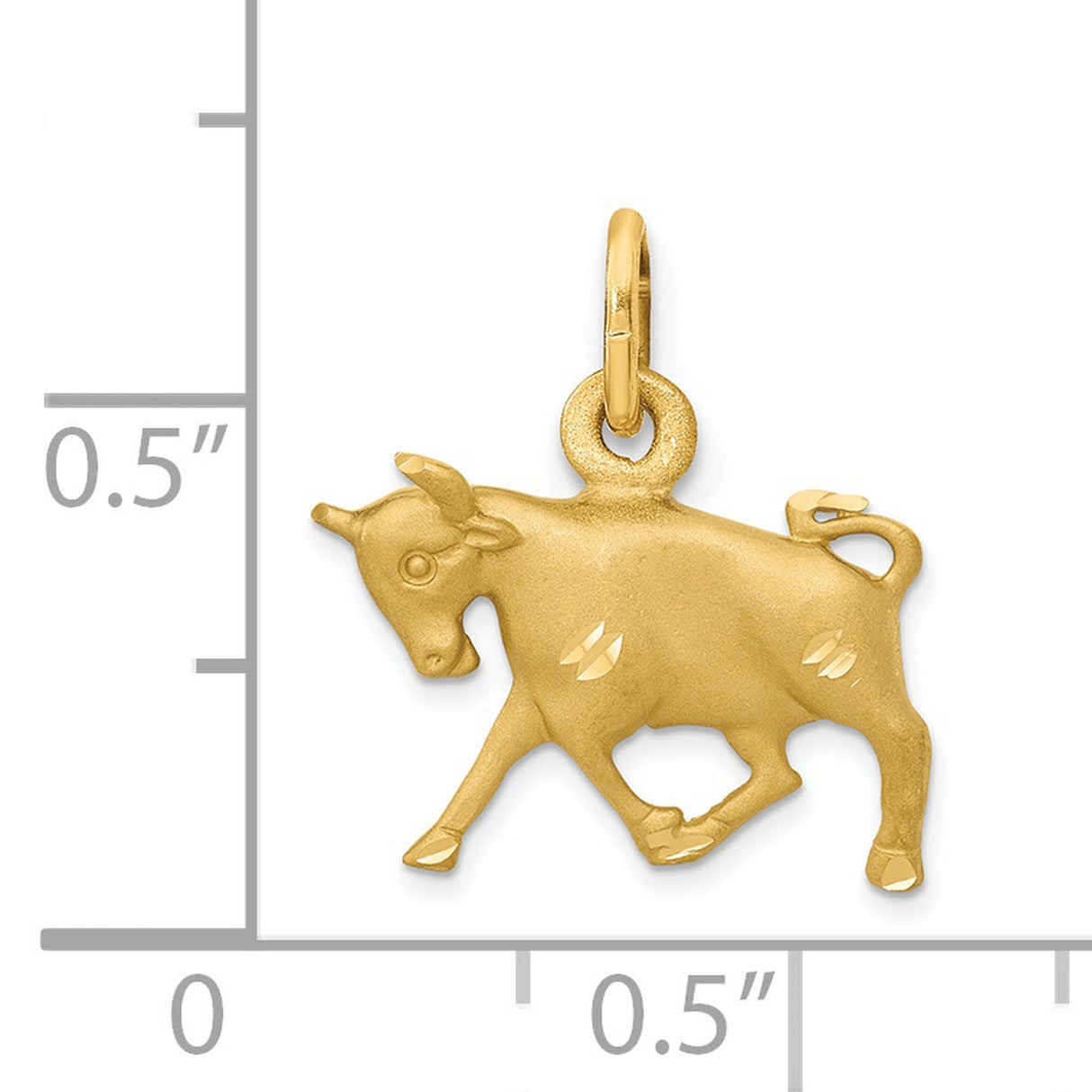 Satin Finish Taurus The Bull Zodiac Sign Charm Pendant in Real 14k Yellow Gold