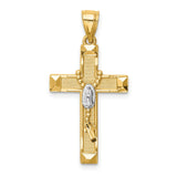 Cross withRosary Charm Pendant in Real 14k Multi-Tone Gold