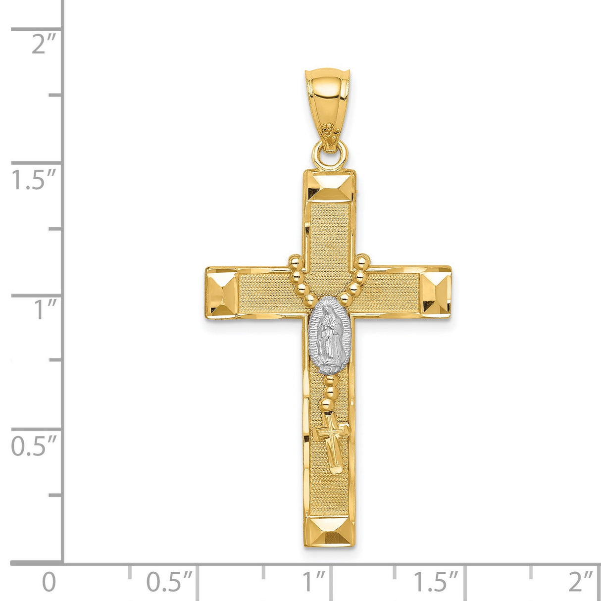 Cross withRosary Charm Pendant in Real 14k Multi-Tone Gold