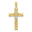 Cross withRosary Charm Pendant in Real 14k Multi-Tone Gold