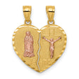 Our Lady of Guadalupe Crucifix Break Apart Heart Te Amo Words Charm Pendant in Real 14k Multi-Tone Gold