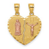 Our Lady of Guadalupe Crucifix Break Apart Heart Te Amo Words Charm Pendant in Real 14k Multi-Tone Gold