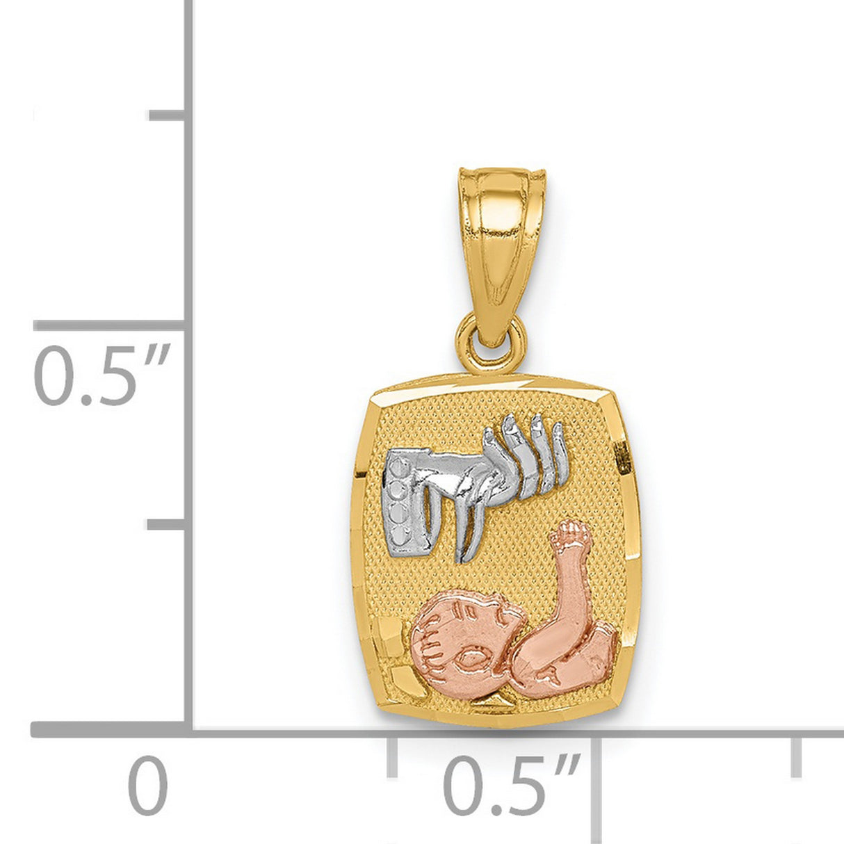 Baby Getting Baptism with Priests Hands Rectangular Charm Pendant in Real 14k Multi-Tone Gold