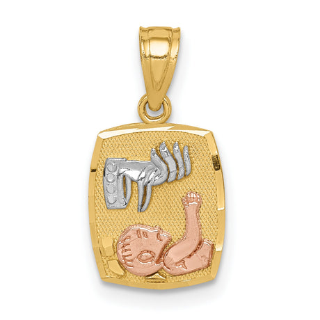 Baby Getting Baptism with Priests Hands Rectangular Charm Pendant in Real 14k Multi-Tone Gold