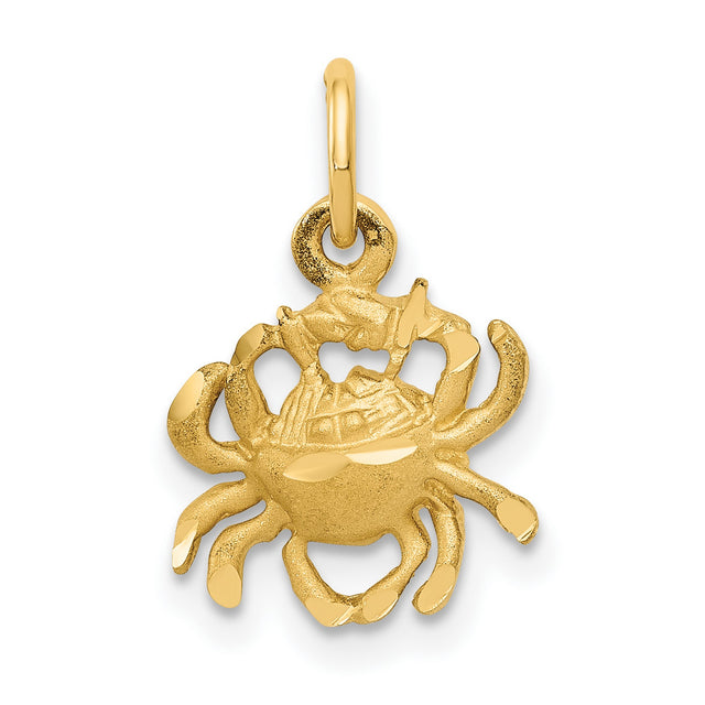 Satin Finish Cancer Crab Zodiac Sign Charm Pendant in Real 14k Yellow Gold