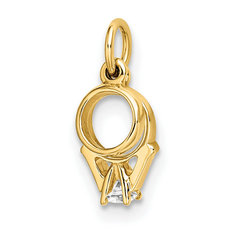 14k Yellow Gold Engagement Ring Charm Pendant with Cubic Zirconia, Romantic Bridal Jewelry