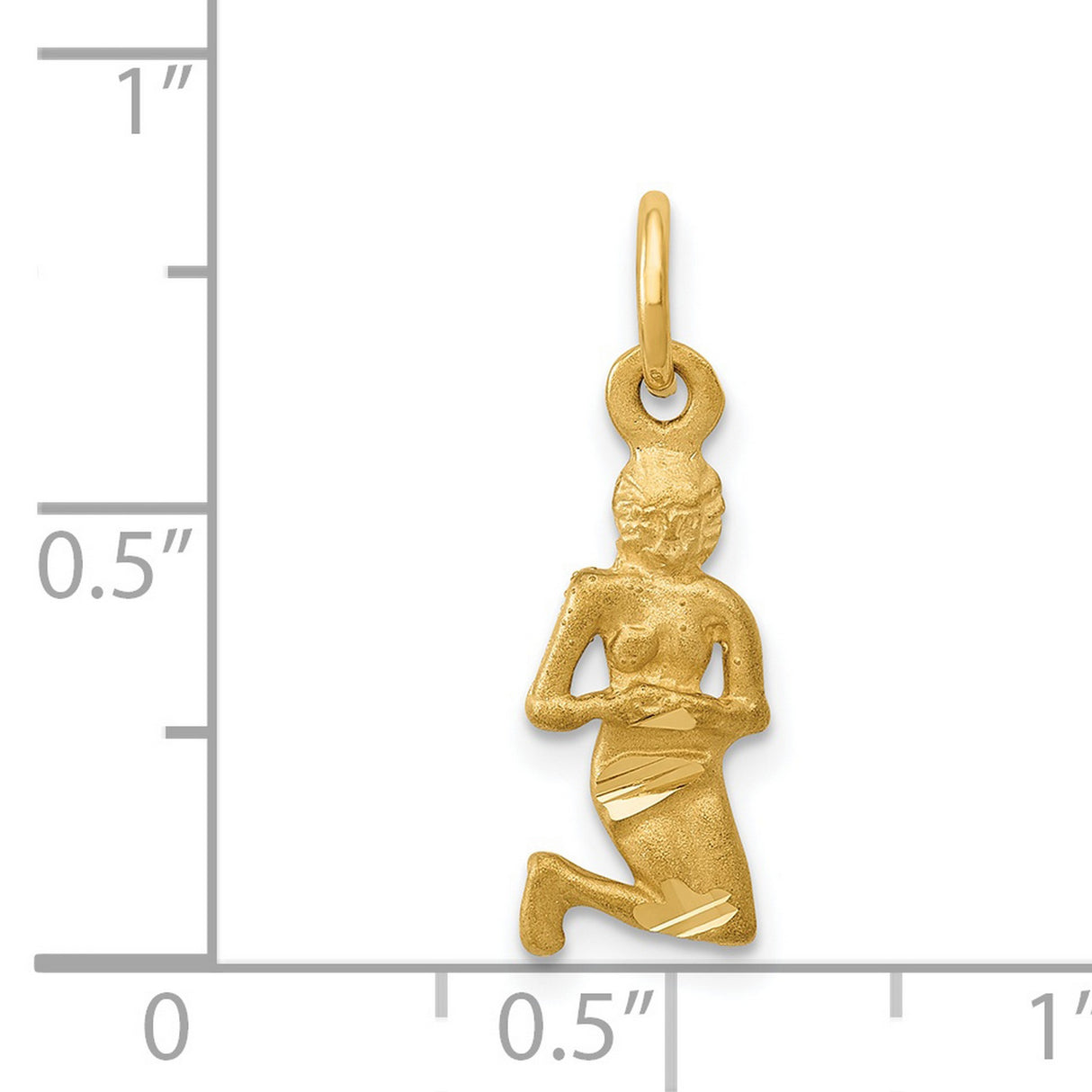 Satin Finish Kneeling Maiden Virgo Zodiac Sign Charm Pendant in Real 14k Yellow Gold