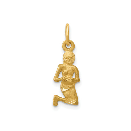 14k Yellow Gold Virgo Zodiac Pendant with Kneeling Woman, Astrology Medallion for Women