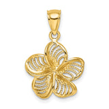 14k Yellow Gold Plumeria Pendant with Openwork Floral Design, Tropical Flower Charm for Women