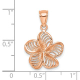 14k Rose Gold Plumeria Pendant, Openwork Flower Design with Filigree Detailing