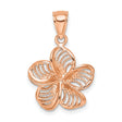 14k Rose Gold Plumeria Pendant, Openwork Flower Design with Filigree Detailing