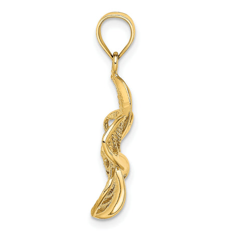 14k Yellow Gold Flower Pendant with Openwork Plumeria Design and Beaded Edge
