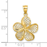 14k Yellow Gold Flower Pendant with Openwork Plumeria Design and Beaded Edge