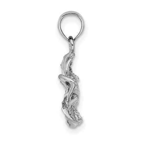 14k White Gold Pendant with Openwork Five-Petal Flower, Textured Floral Design