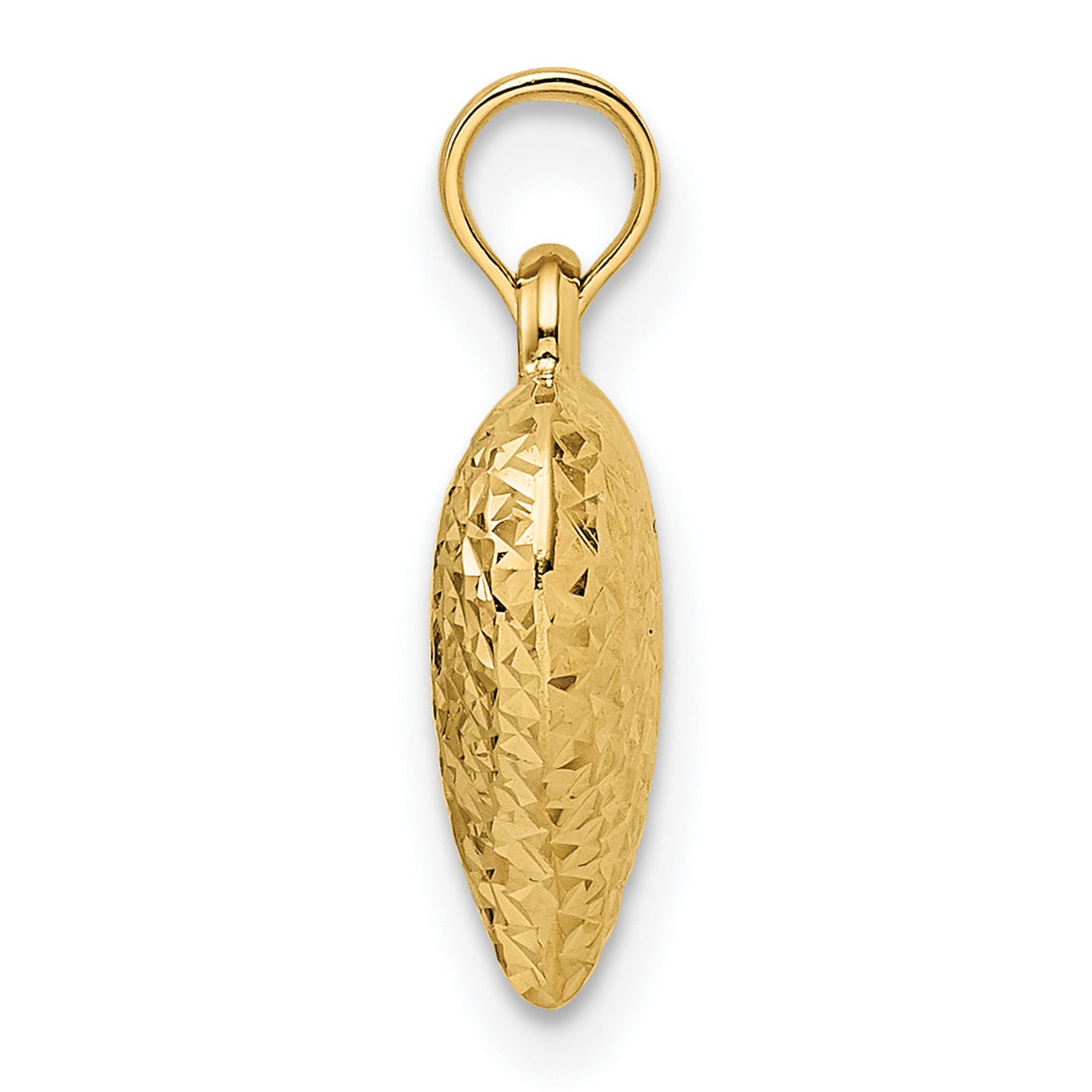 14k Yellow Gold Heart Pendant, Textured Diamond Cut Puffed Charm for Women