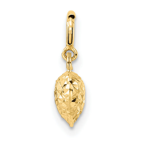 14k Yellow Gold Heart Charm Pendant with Diamond Cut Texture and Polished Finish
