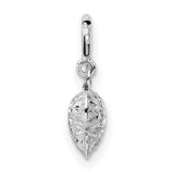 14k White Gold Heart Charm Pendant with Textured Diamond Cut Design