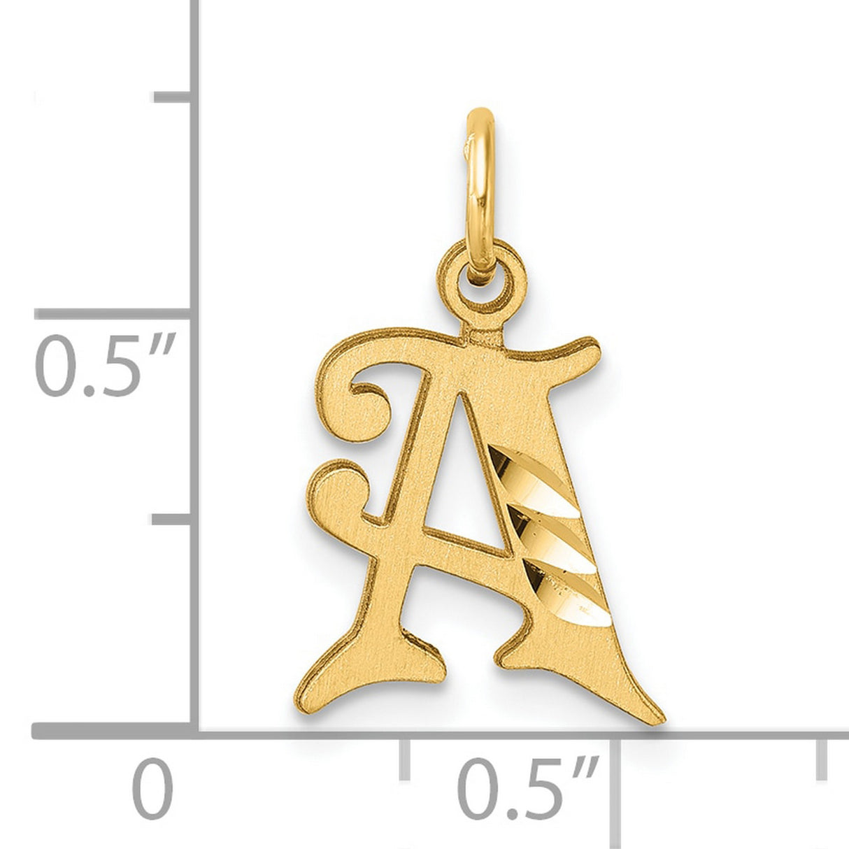 14k Yellow Gold Initial A Pendant Charm, Polished and Textured Diamond Cut Letter Design