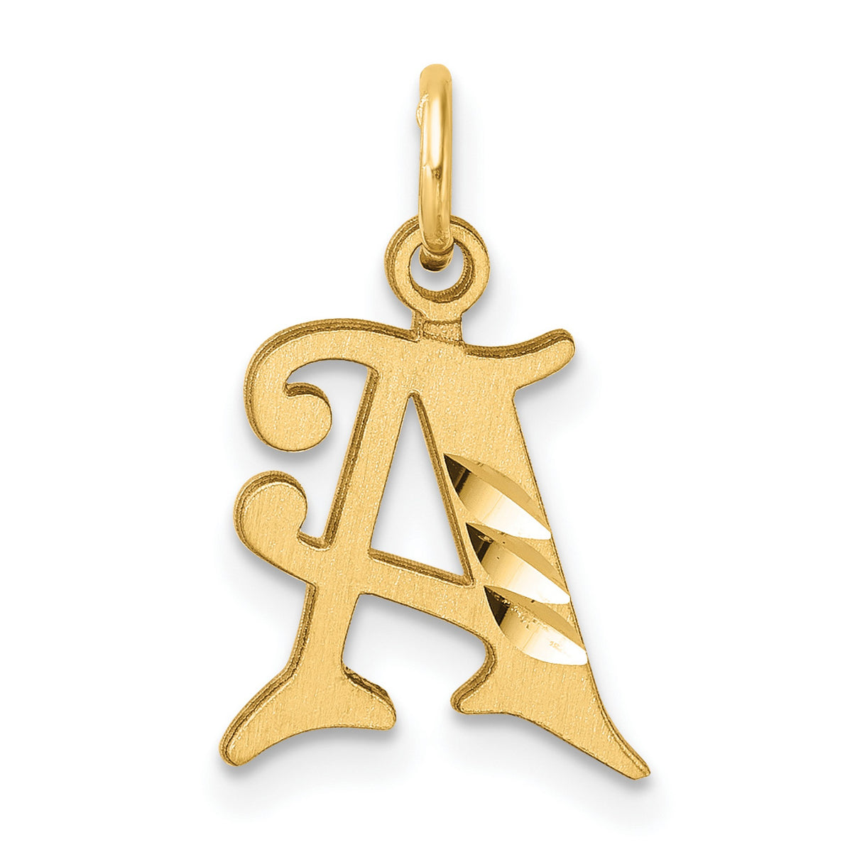 14k Yellow Gold Initial A Pendant Charm, Polished and Textured Diamond Cut Letter Design