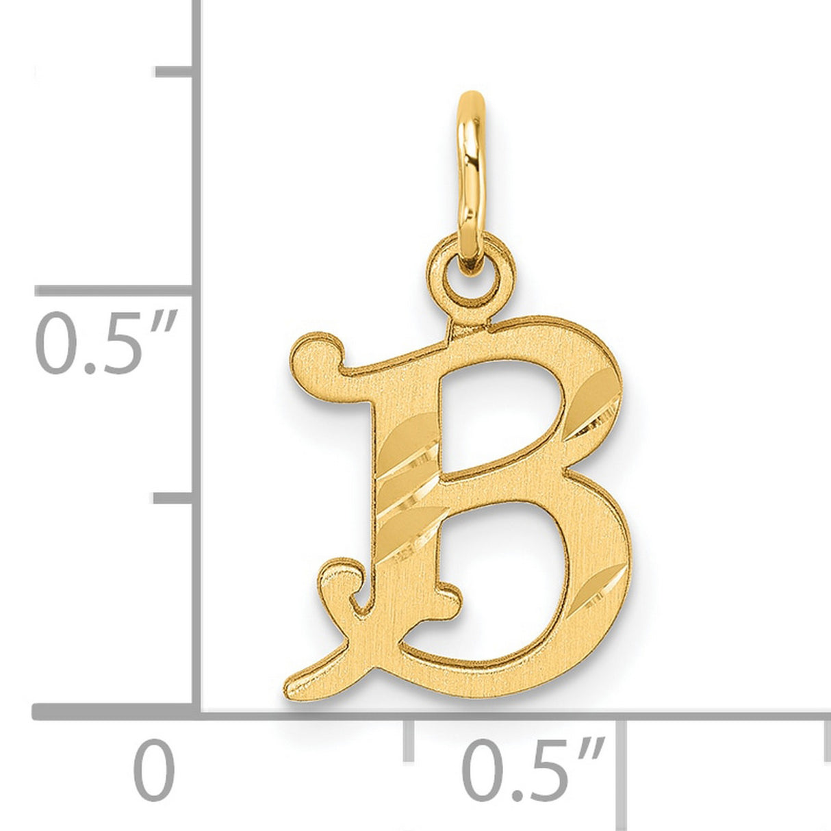 14k Yellow Gold Letter B Pendant, Polished Textured Initial Charm for Women