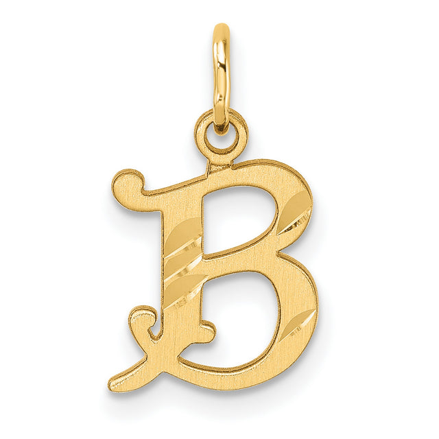 14k Yellow Gold Letter B Pendant, Polished Textured Initial Charm for Women