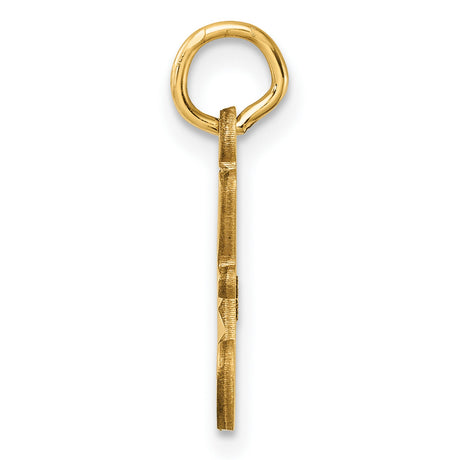 14k Yellow Gold Initial C Pendant, Polished and Textured Script Letter Charm for Women or Unisex