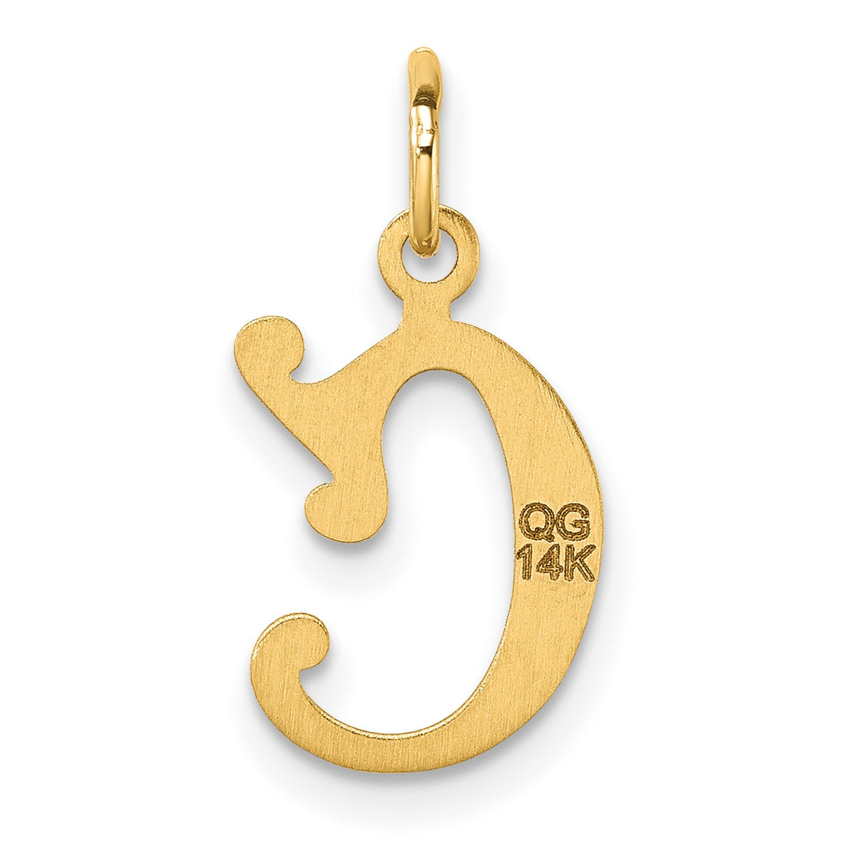 14k Yellow Gold Initial C Pendant, Polished and Textured Script Letter Charm for Women or Unisex