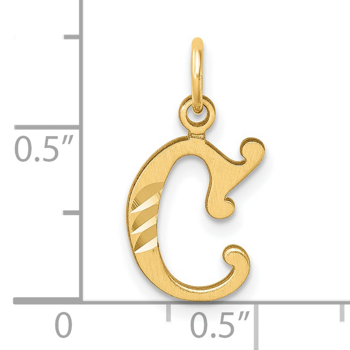 14k Yellow Gold Initial C Pendant, Polished and Textured Script Letter Charm for Women or Unisex