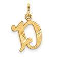 14k Yellow Gold Script Letter D Pendant with Polished Diagonal Accents, Unisex Initial Charm