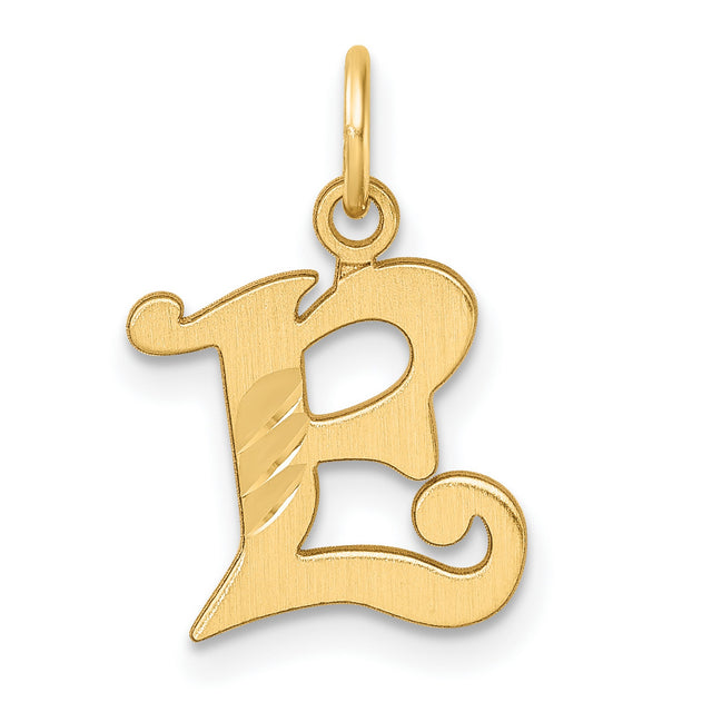 14k Yellow Gold Letter R Pendant, Decorative Script Monogram Charm