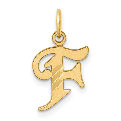 14k Yellow Gold Script F Pendant Charm with Polished and Satin Finish