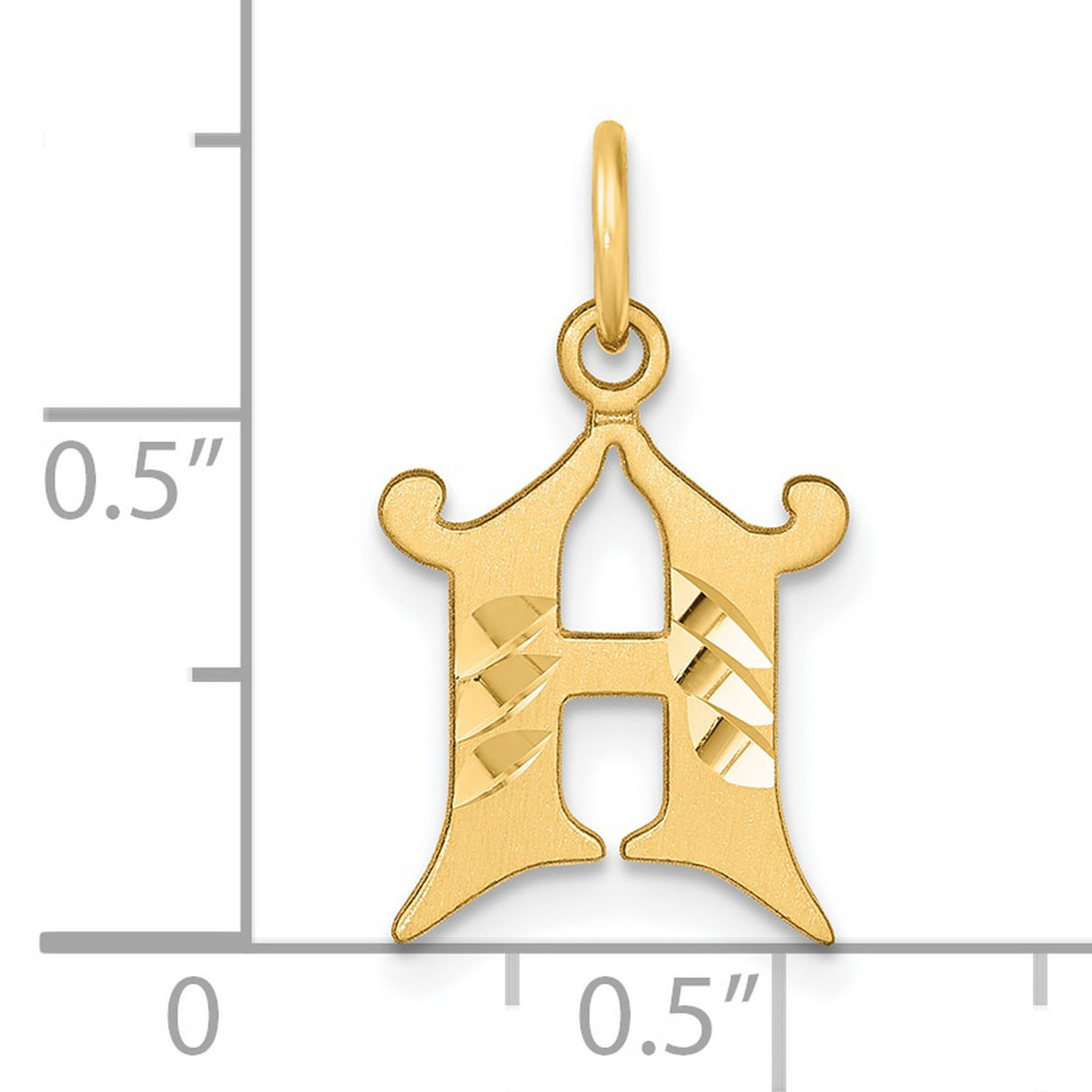 14k Yellow Gold Initial H Pendant, Cut-Out Script Design with Diamond-Cut Accents