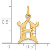 14k Yellow Gold Initial H Pendant, Cut-Out Script Design with Diamond-Cut Accents