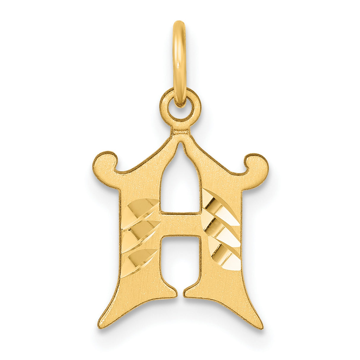 14k Yellow Gold Initial H Pendant, Cut-Out Script Design with Diamond-Cut Accents