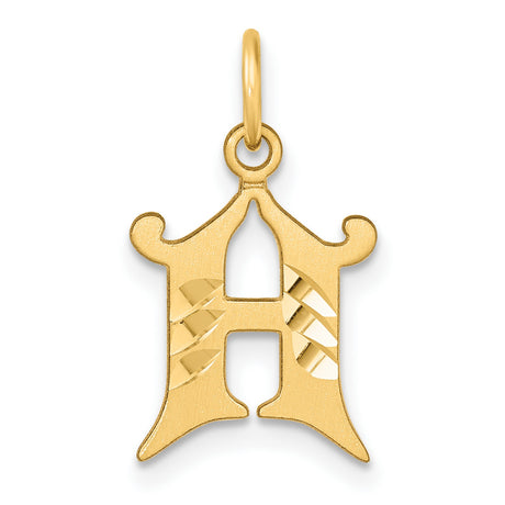 14k Yellow Gold Initial H Pendant, Cut-Out Script Design with Diamond-Cut Accents