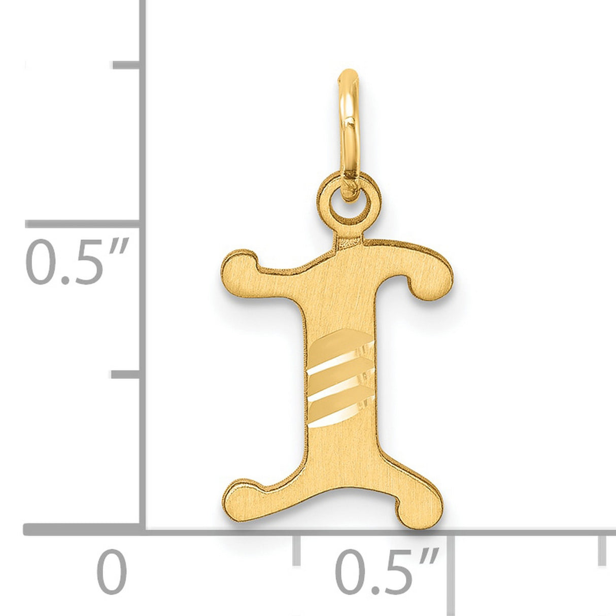 14k Yellow Gold Pendant, Letter I Charm with Polished Diagonal Accents, Whimsical Monogram Design