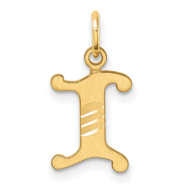 14k Yellow Gold Pendant, Letter I Charm with Polished Diagonal Accents, Whimsical Monogram Design