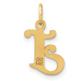 14k Yellow Gold Initial J Pendant Charm, Script Letter Monogram with Polished Textured Finish