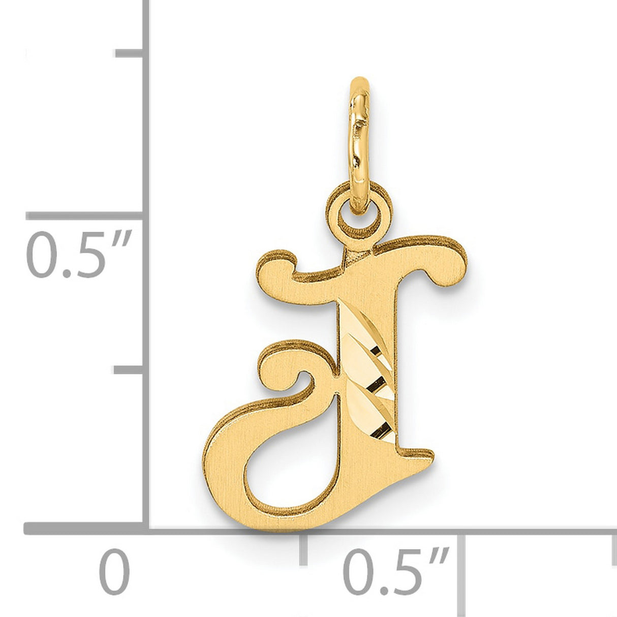 14k Yellow Gold Initial J Pendant Charm, Script Letter Monogram with Polished Textured Finish